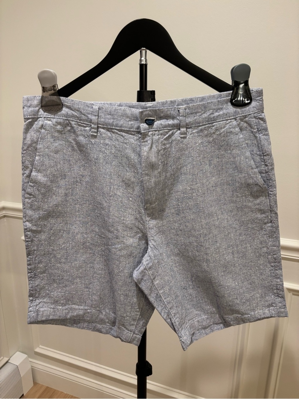 Calvin Klein Light Blue Flat-Front Linen Shorts